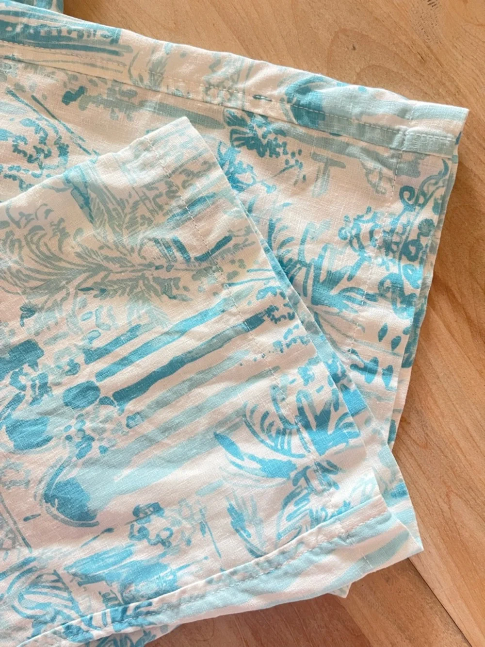 Lilly Pulitzer Beach Pants Small 33” Inseam Blue White palm Print Linen Sz Small - Picture 7 of 14